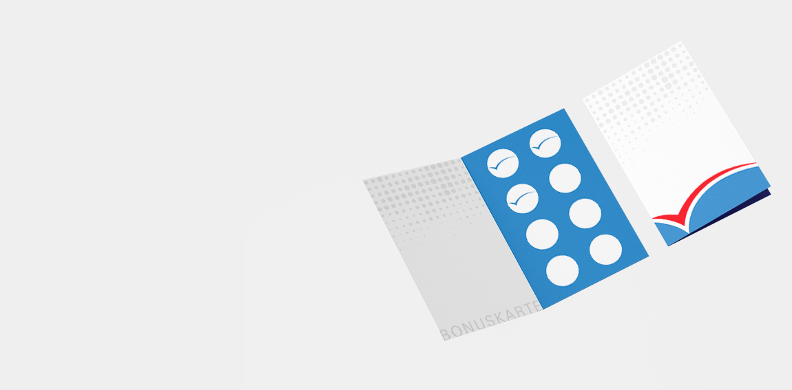 Stempelkarten im Hochformat online drucken lassen – Beispiel für geöffnete Bonuskarte